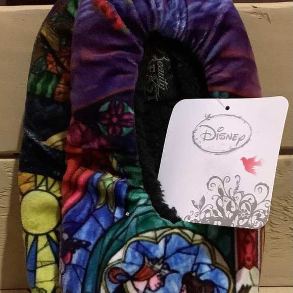 Disney Beauty And The Beast Slippers Medium (M) Women Stained Glass Fleece Socks - Picture 2 of 11